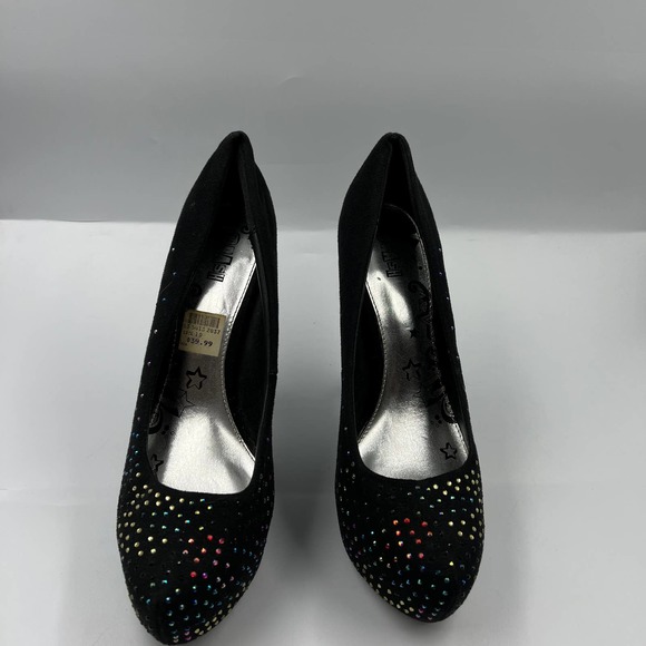 Y2K Style Brash High Heels Womens 10 Stripper Platform Velvet Rhinestone Rainbow - Picture 2 of 7